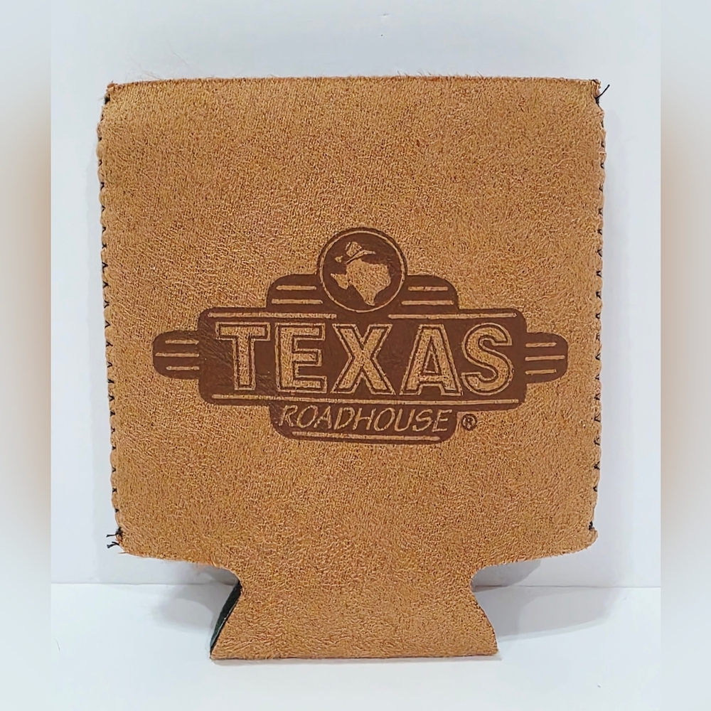 Texas Roadhouse BROWN LEATHER KOOZIE Insulator Can Bottle Drink Beer Holder New